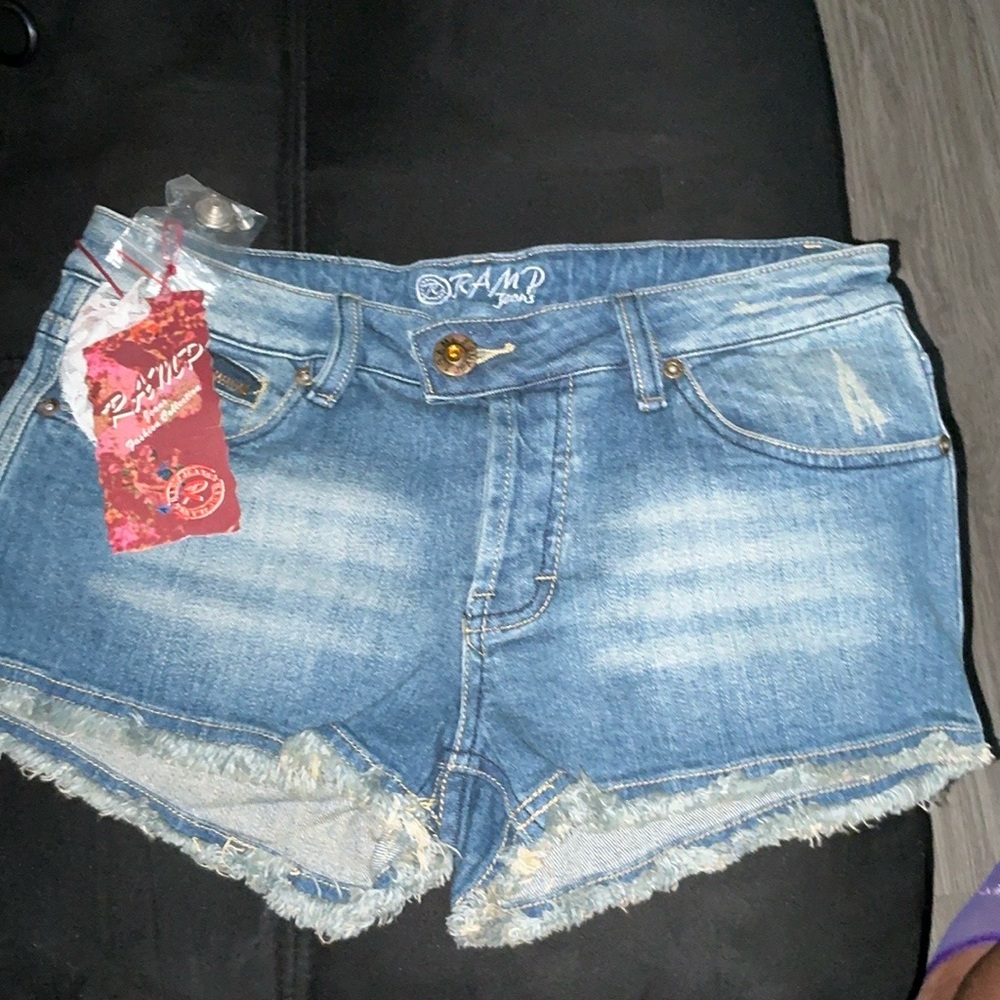 Rampage Women's Frayed Hem Denim Shorts